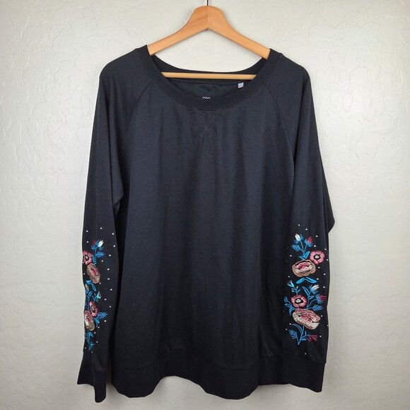 Panhandle Floral Embroidered Sleeve Sweatshirt Black Sz Women's XL Western Boho - Picture 1 of 11
